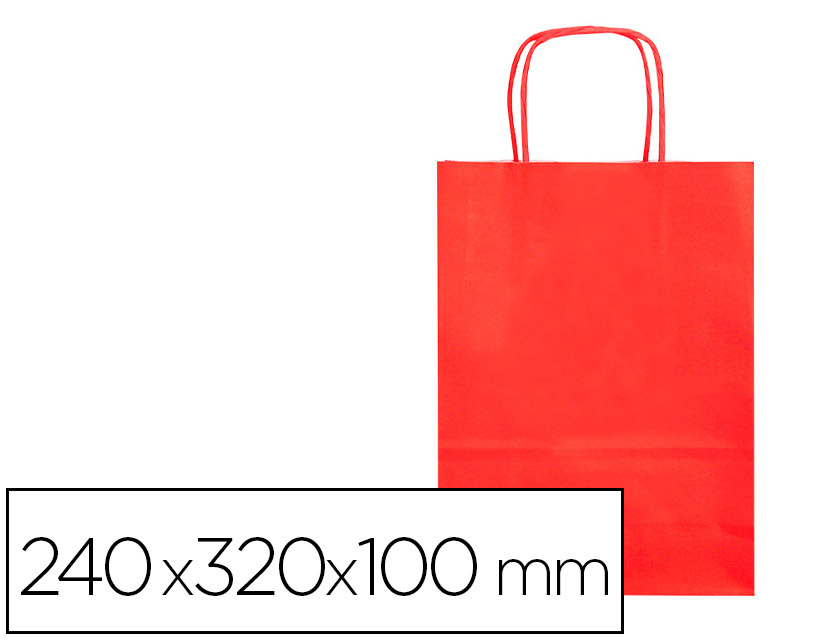 BOLSA PAPEL Q-CONNECT CELULOSA ROJO S CON ASA RETORCIDA 240X320X100 MM