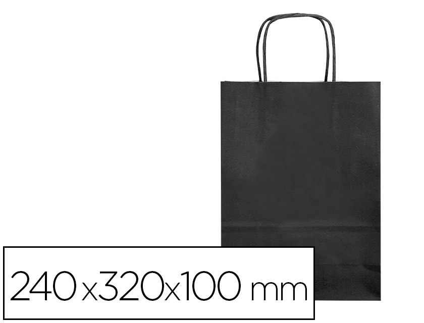 BOLSA PAPEL Q-CONNECT CELULOSA NEGRO S CON ASA RETORCIDA 240X320X100 MM