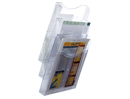 EXPOSITOR MURAL ARCHIVO 2000 DE PARED 3 BANDEJAS DIN A4 TRANSPARENTE 105X235X445 MM SEPARADORES MOVILES AJUSTABLES