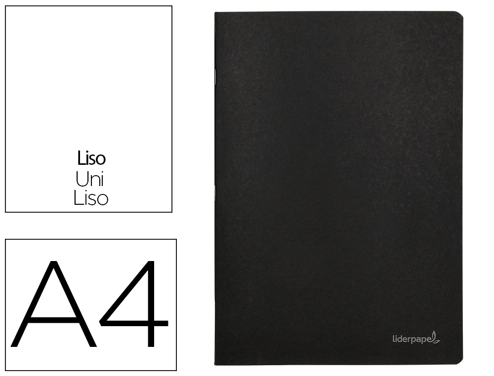LIBRETA LIDERPAPEL TAPA NEGRA A4 80 HOJAS 60GR LISO CON DOBLE MARGEN
