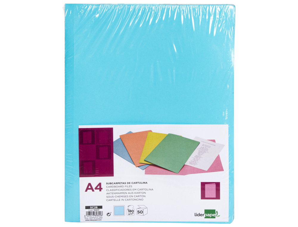 SUBCARPETA LIDERPAPEL A4 AZUL PASTEL 180G/M2