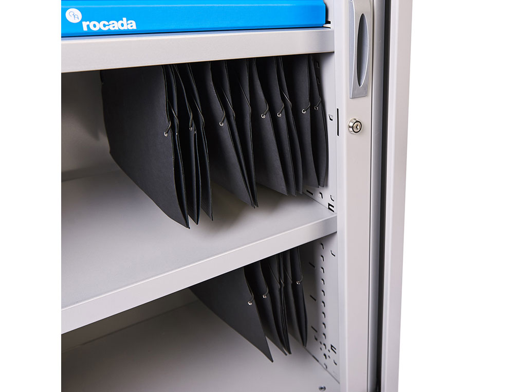 ARMARIO METALICO ROCADA DOS PUERTAS TIPO PERSIANA CON CUATRO BALDAS SERIE STORE 198X80X45 CM ACABADO GRIS/GRIS