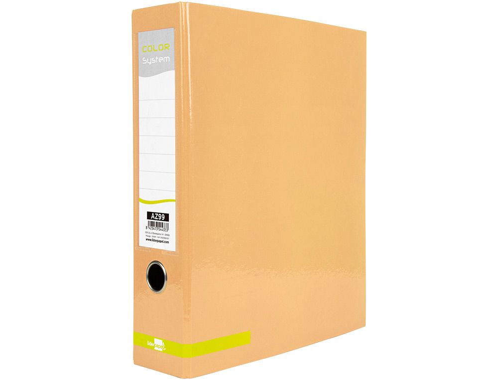 ARCHIVADOR DE PALANCA LIDERPAPEL A4 COLOR SYSTEM FORRADO SIN RADO LOMO 80 MM MELOCOTON COMPRESOR METALICO