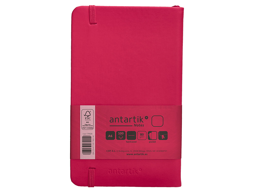 CUADERNO CON GOMILLA ANTARTIK NOTES TAPA DURA A6 HOJAS LISAS BURDEOS 100 HOJAS 80 GR FSC