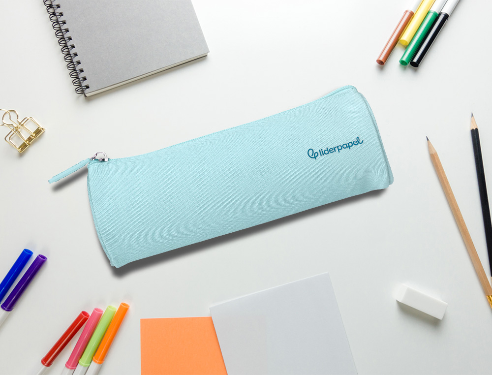 ESTUCHE PORTATODO LIDERPAPEL CLASSIC CILINDRICO ANCHO 210X70MM AZUL CELESTE