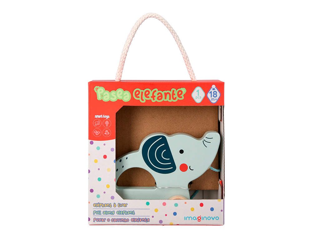 JUEGO INFANTIL IMAGINOVO MADERA ELEFANTE PARA ARRASTRAR CON RUEDAS +12 MESES 13,4X10X5,4CM