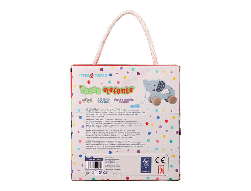 JUEGO INFANTIL IMAGINOVO MADERA ELEFANTE PARA ARRASTRAR CON RUEDAS +12 MESES 13,4X10X5,4CM
