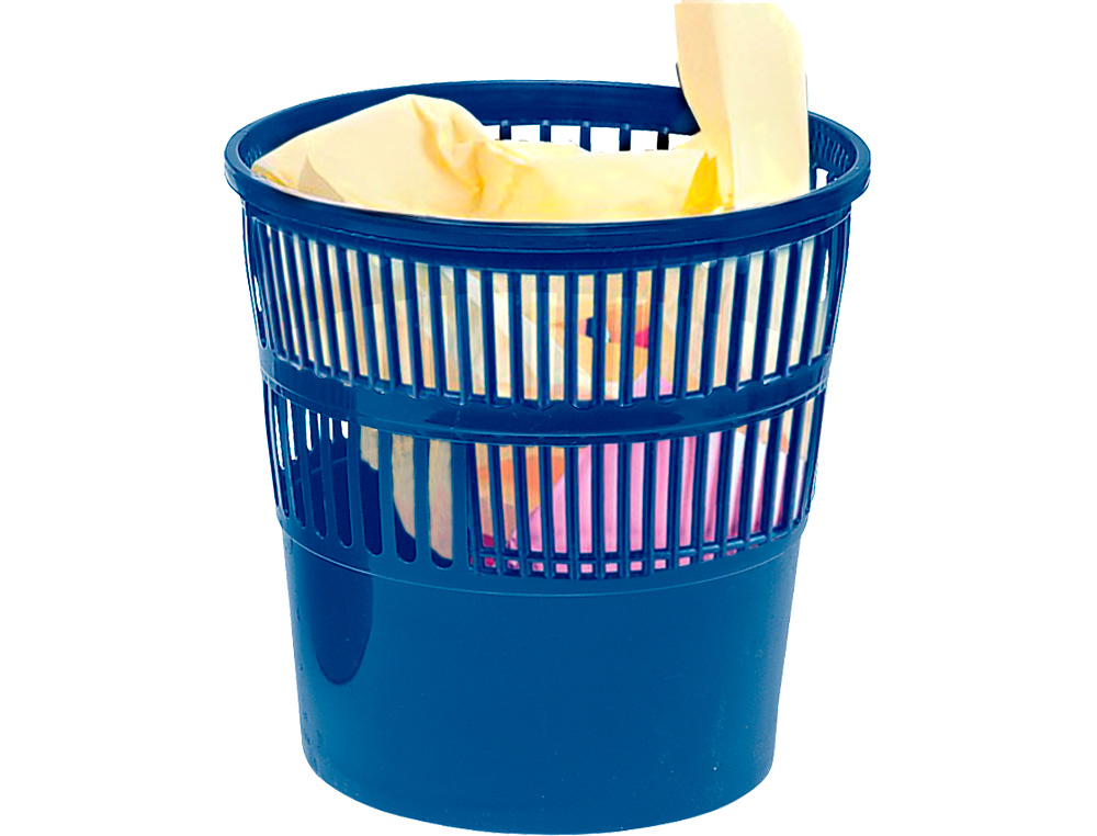 PAPELERA PLASTICO Q-CONNECT 15 LITROS REJILLA COLOR AZUL 285X290 MM