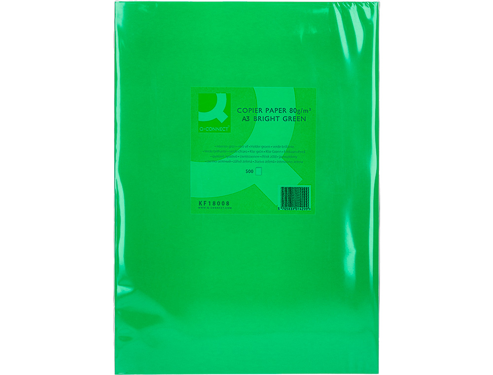 PAPEL COLOR Q-CONNECT DIN A3 80GR VERDE INTENSO PAQUETE DE 500 HOJAS