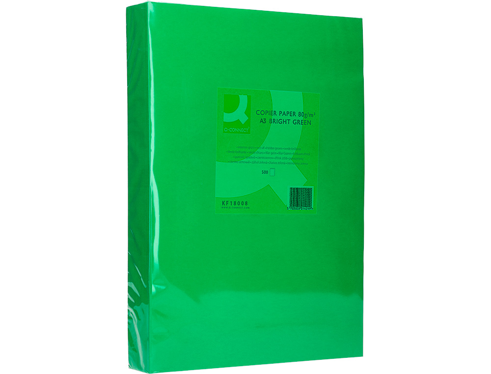 PAPEL COLOR Q-CONNECT DIN A3 80GR VERDE INTENSO PAQUETE DE 500 HOJAS