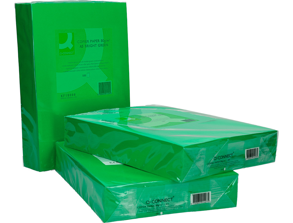 PAPEL COLOR Q-CONNECT DIN A3 80GR VERDE INTENSO PAQUETE DE 500 HOJAS