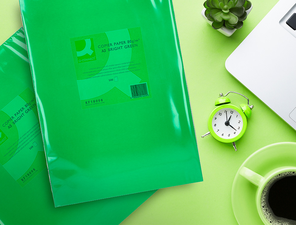 PAPEL COLOR Q-CONNECT DIN A3 80GR VERDE INTENSO PAQUETE DE 500 HOJAS