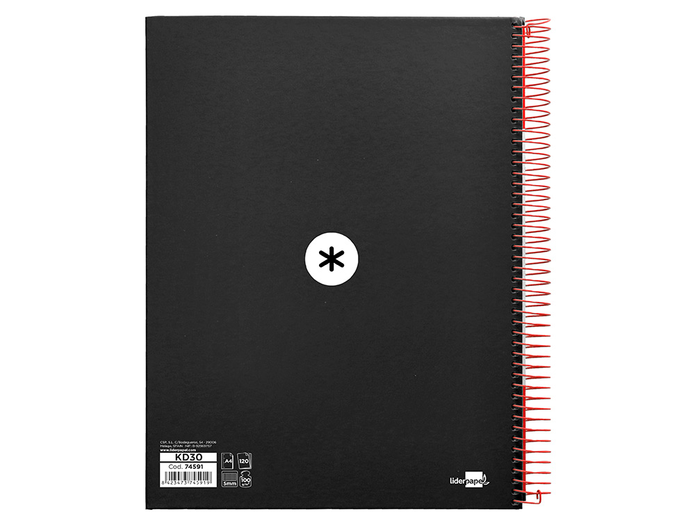CUADERNO ESPIRAL A4 MICRO ANTARTIK TAPA FORRADA 120H 90 GR CUADRO 5MM 5 BANDAS 4 TALADROS COLOR NEGRO
